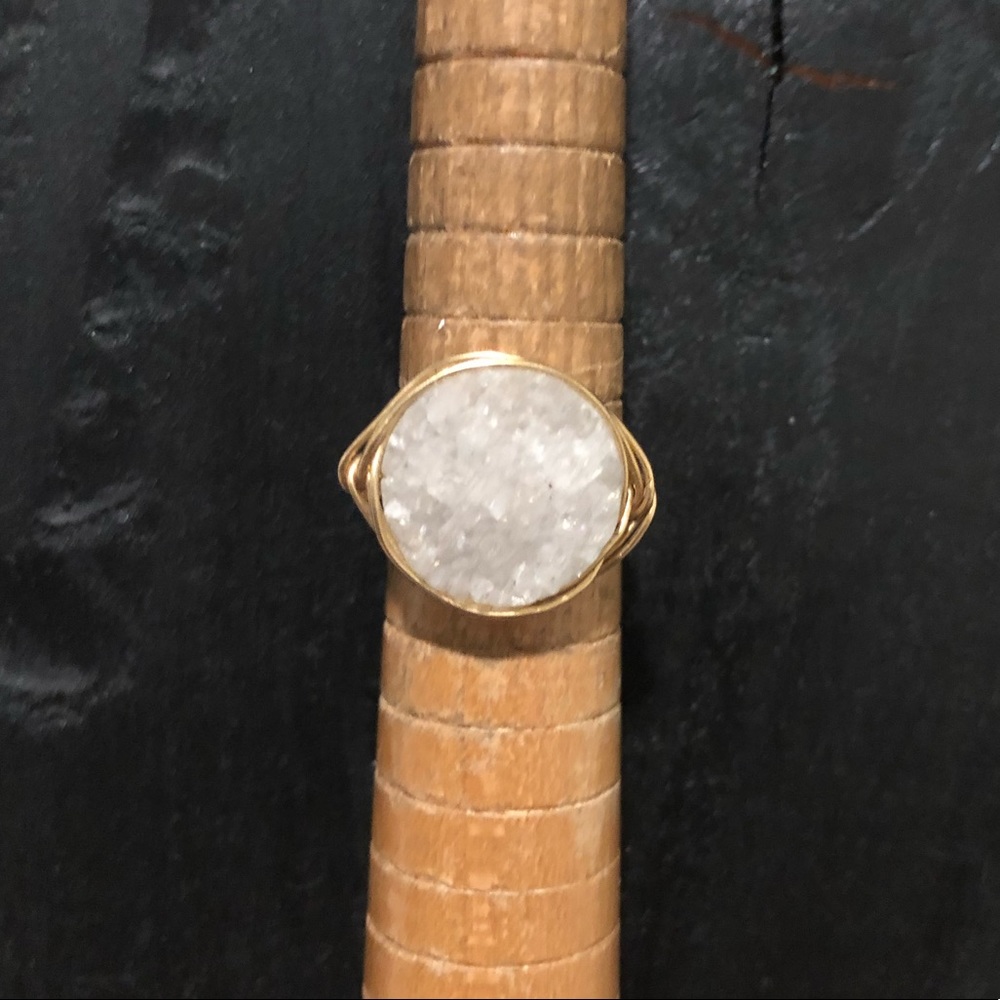 Handmade Quartz Druzy Gold Wire Wrapped Ring